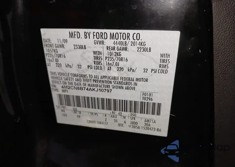 2010 Mercury Mariner z USA, uszkodzony, nr VIN 4M2CN8B74AKJ10797